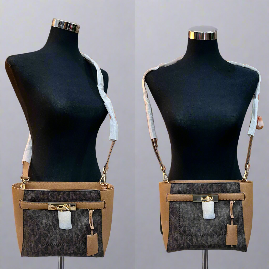 MICHAEL KORS HAMILTON TRAVELLER TOP ZIP MESSENGER BAG - WITH HANGING PADLOCK & KEY