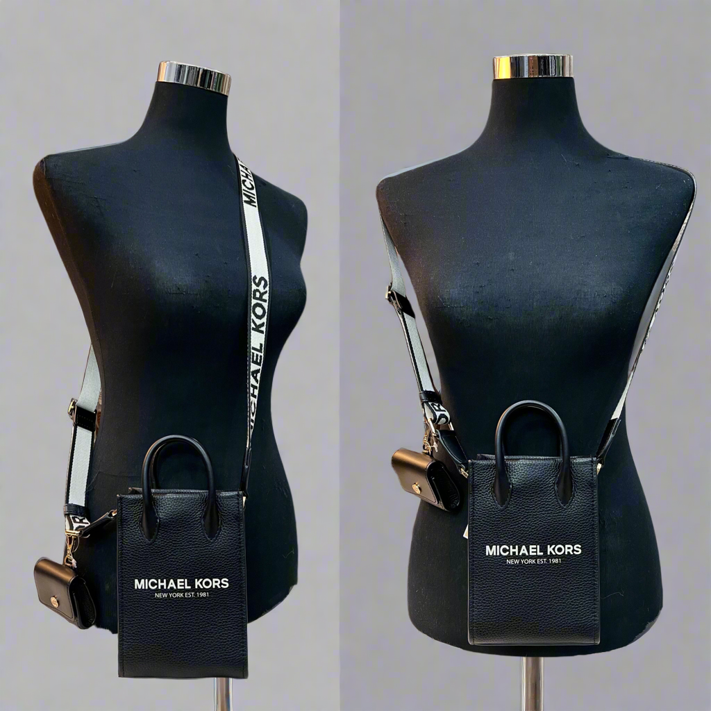 MICHAEL KORS MIRELLA XS  LEATHER SMARTPHONE CROSSBODY BAG WITH AIRPOD CASE - BLACK