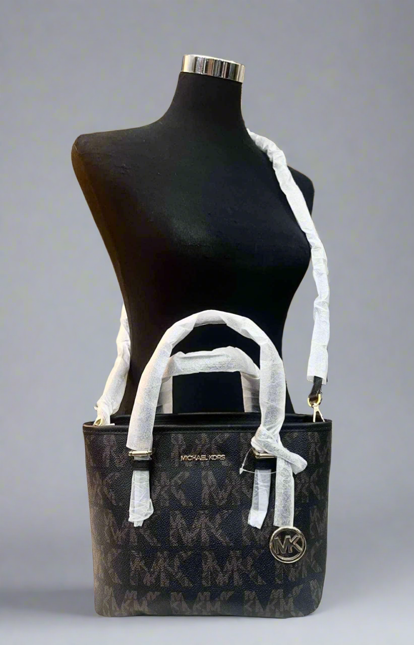 MICHAEL KORS JET SET TRAVEL ZIP TOTE XS LOGO - BROWN BLACK