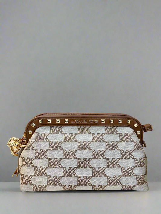 MICHAEL KORS JACQUARD LIVIA CLOUD CLUTCH/CROSSBODY BAG