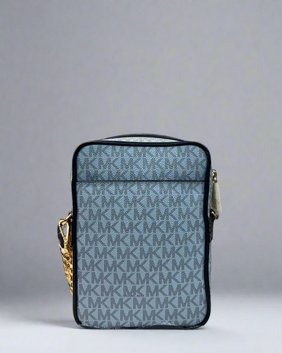 MICHAEL KORS - BELOW SRP WITH FLAWS IN FRONT - SLIGHT MARK LIKE PEN - JET SET TRAVEL LOGO STRIPE CROSSBODY BAG