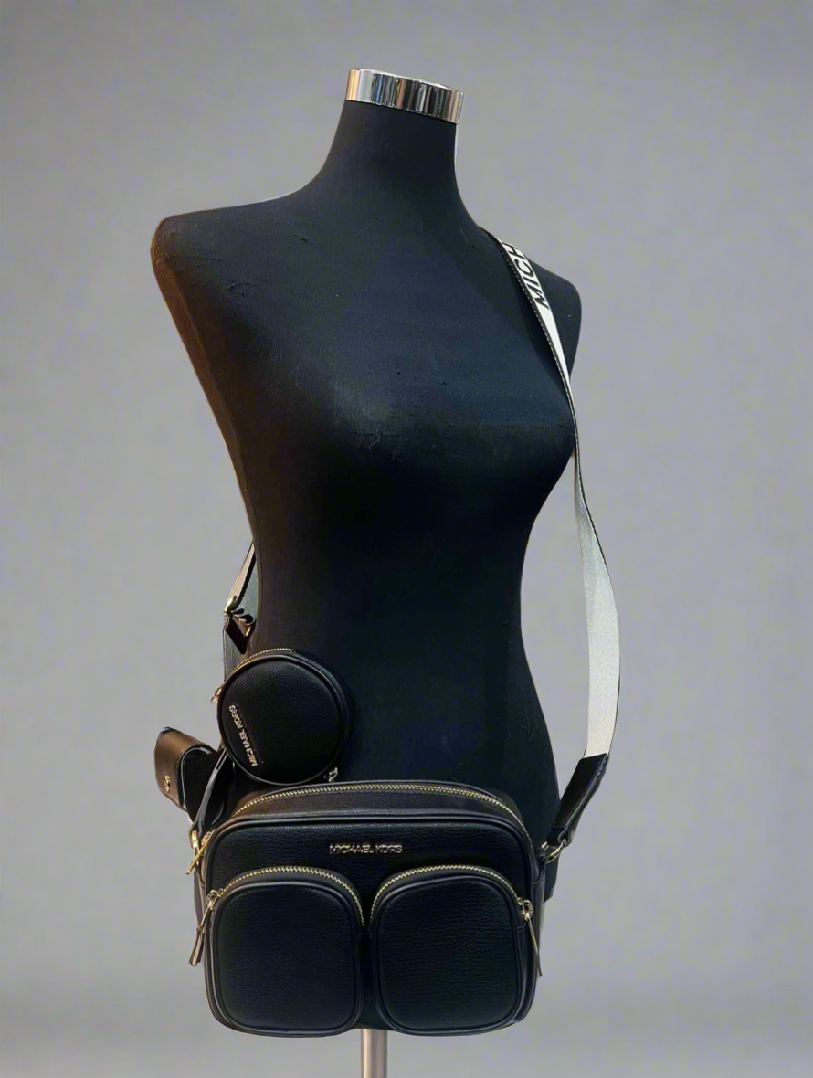 MICHAEL KORS JET AET MESIUM CROSSBODY BAG TECH ATTACH - BLACK ( OUTLET )