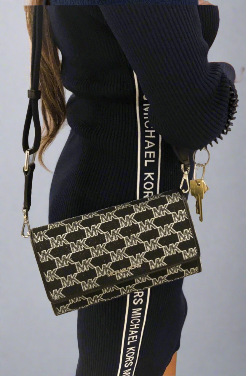 MICHAEL KORS JET SET ITEM ZIP AROUND CROSSBODY WALLET - HANDBAG - BLACK MULTI