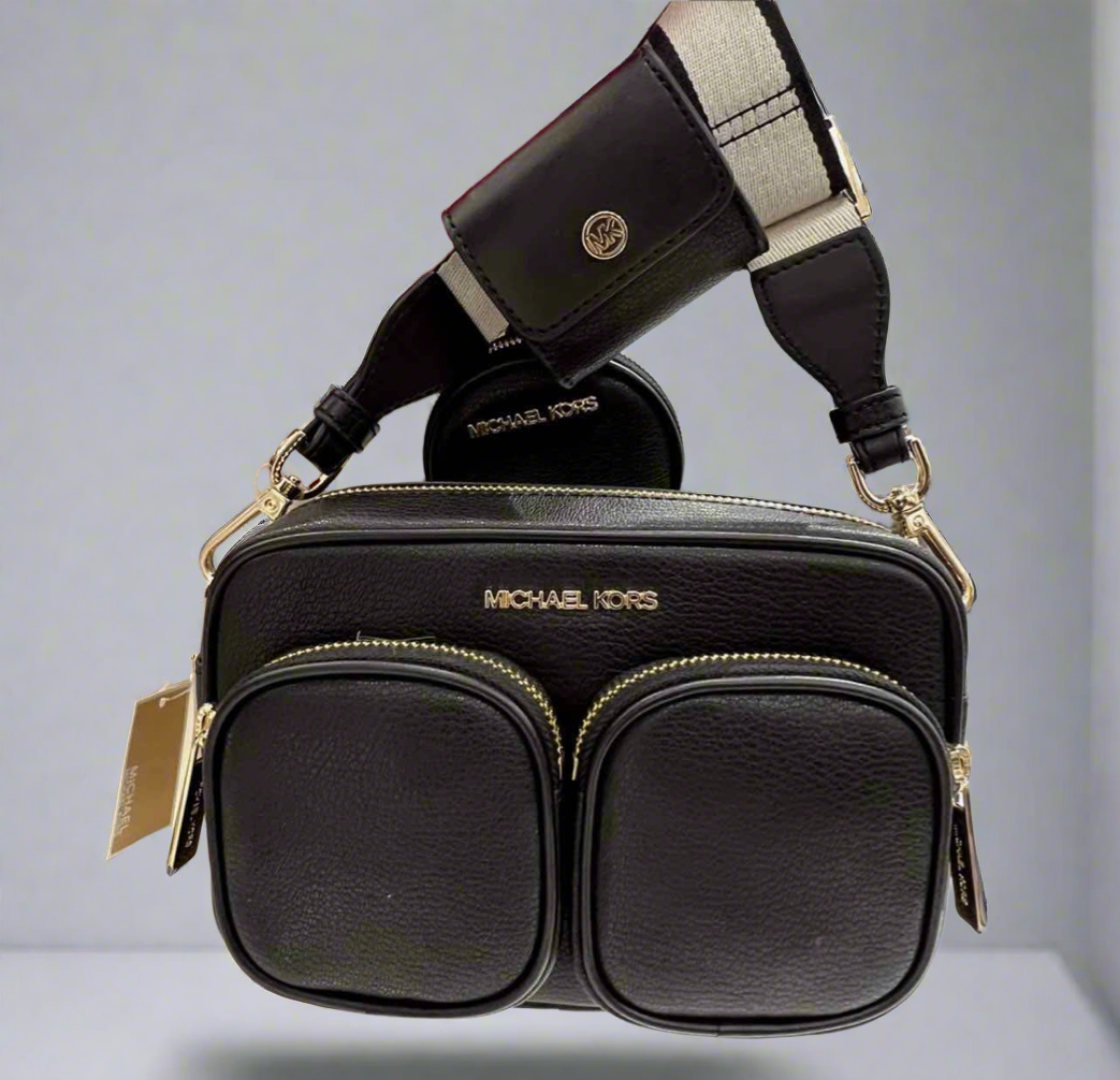 MICHAEL KORS JET AET MESIUM CROSSBODY BAG TECH ATTACH - BLACK ( OUTLET )