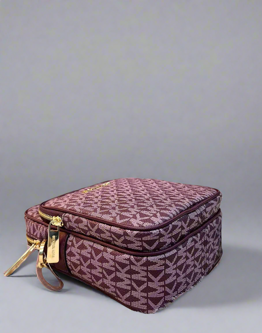 MICHAEL KORS JET SET TRAVEL SIGNATURE LOGO CROSSBODY BAG - BORDEAUX COLOR