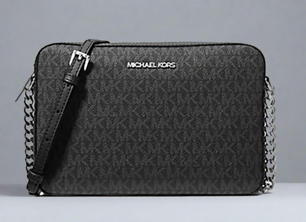 MICHAEL KORS EW JET SET CAMERA BAG MONOGRAM BLACK GREY - PVC LEATHER ( BOUTIQUE )