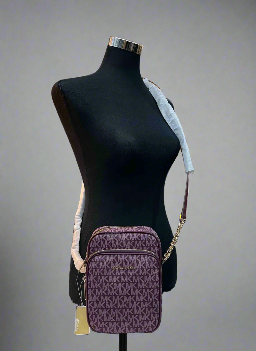 MICHAEL KORS JET SET TRAVEL SIGNATURE LOGO CROSSBODY BAG - BORDEAUX COLOR