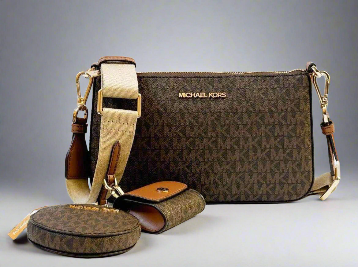 MICHAEL KORS JET SET LOGO CROSSBODY BAG WITH ATTACH - BROWN