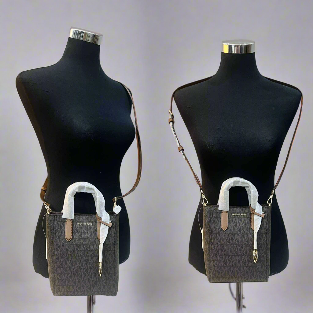 MICHAEL KORS SINCLAIR XS SIGNATURE LOGO CROSSBODY BAG - BROWN/ACORN ( RETAIL ITEM ) NO DUSTBAG/NO PAPERBAG