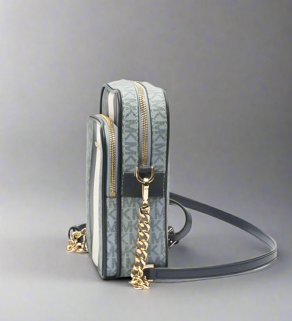 MICHAEL KORS - BELOW SRP WITH FLAWS IN FRONT - SLIGHT MARK LIKE PEN - JET SET TRAVEL LOGO STRIPE CROSSBODY BAG