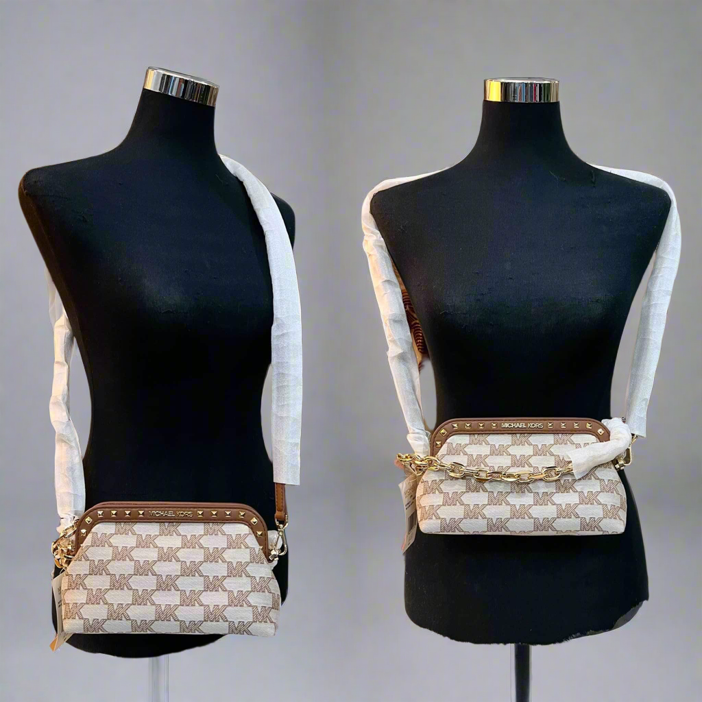 MICHAEL KORS JACQUARD LIVIA CLOUD CLUTCH/CROSSBODY BAG