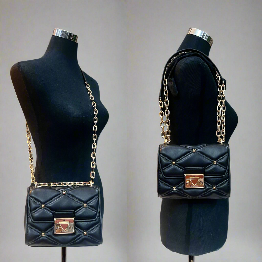MICHAEL KORS SERENA FLAP VEGAN QUILTED CROSSBODY SMALL - BLACK