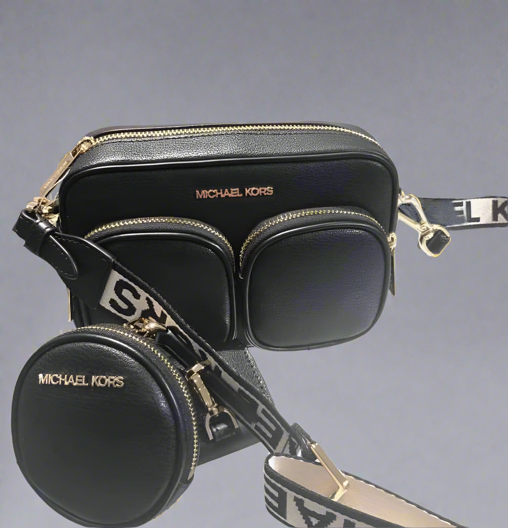 MICHAEL KORS JET AET MESIUM CROSSBODY BAG TECH ATTACH - BLACK ( OUTLET )