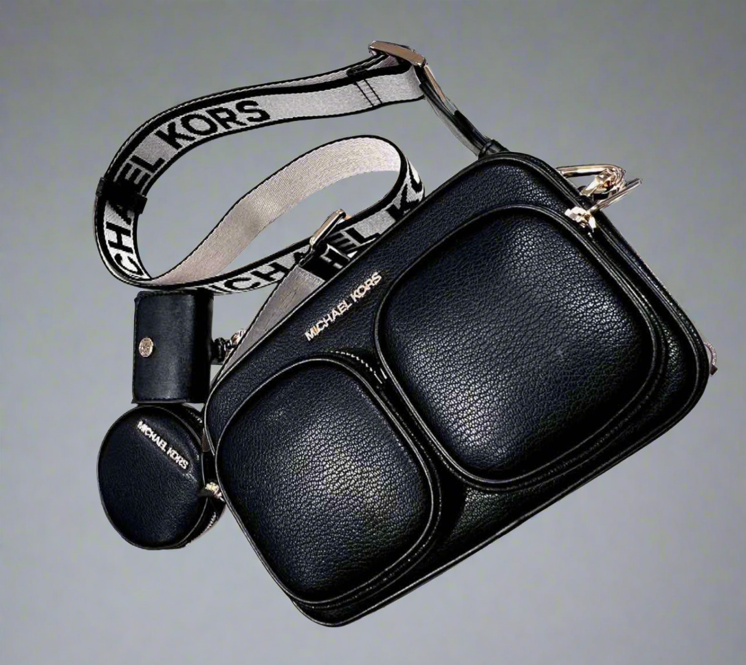 MICHAEL KORS JET AET MESIUM CROSSBODY BAG TECH ATTACH - BLACK ( OUTLET )