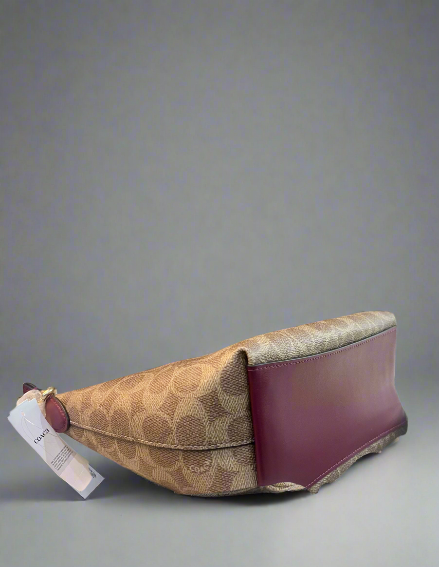 Coach Zip Top Shoulder Bag Signature Canvas & Leather Horse Carriage Print