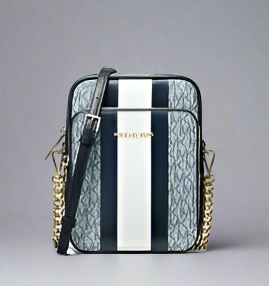 MICHAEL KORS - BELOW SRP WITH FLAWS IN FRONT - SLIGHT MARK LIKE PEN - JET SET TRAVEL LOGO STRIPE CROSSBODY BAG