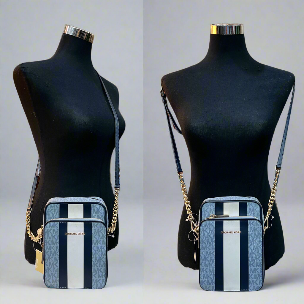 MICHAEL KORS - BELOW SRP WITH FLAWS IN FRONT - SLIGHT MARK LIKE PEN - JET SET TRAVEL LOGO STRIPE CROSSBODY BAG