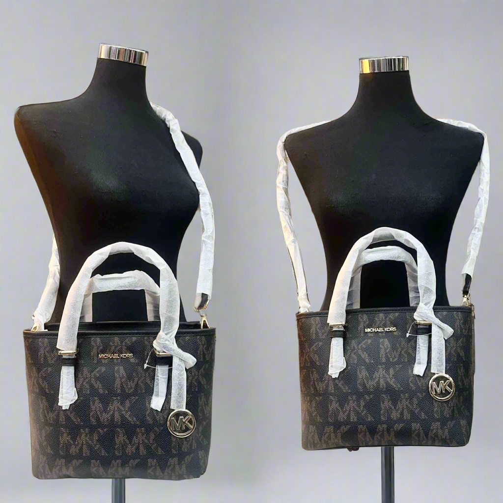 MICHAEL KORS JET SET TRAVEL ZIP TOTE XS LOGO - BROWN BLACK