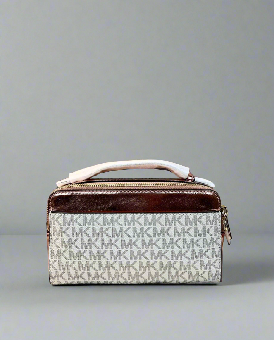 MICHAEL KORS JET SET METALLIC PRIMEROSE PINK DOUBLE ZIP SMARTPHONE CROSSBODY BAG