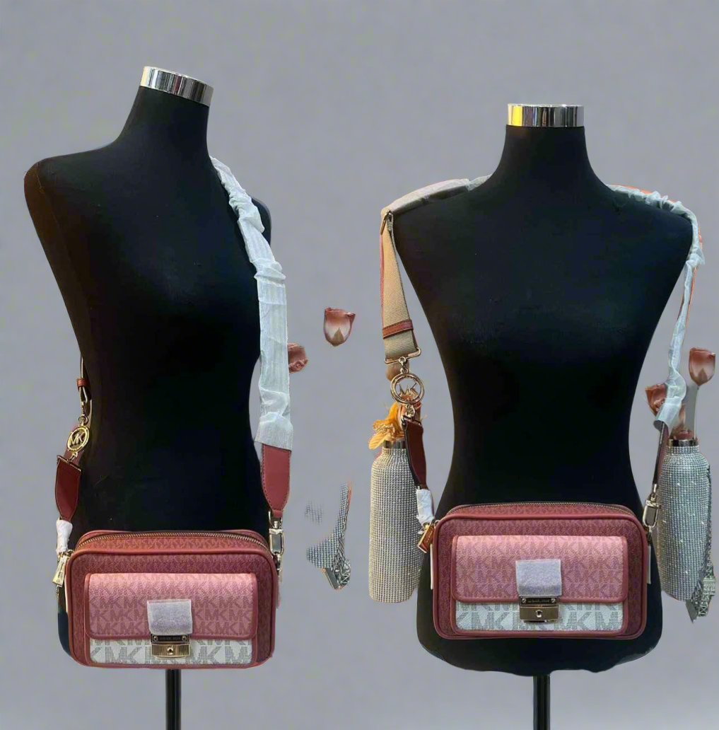 MICHAEL KORS SIGNATURE BRADSHAW POCKET CAMERA CROSSBODY BAG - CINNAMON MULTI