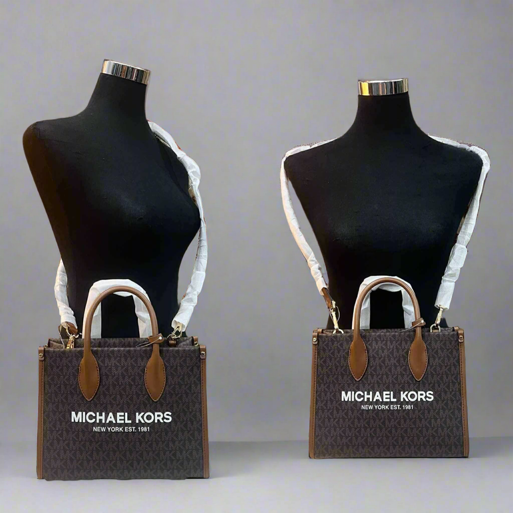 MICHAEL KORS MIRELLA SMALL SHOPPER TOP ZIP CROSSBODY BAG - BROWN/ACORN