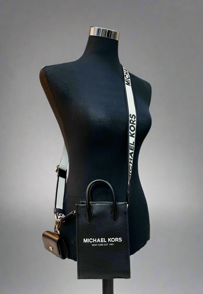 MICHAEL KORS MIRELLA XS  LEATHER SMARTPHONE CROSSBODY BAG WITH AIRPOD CASE - BLACK