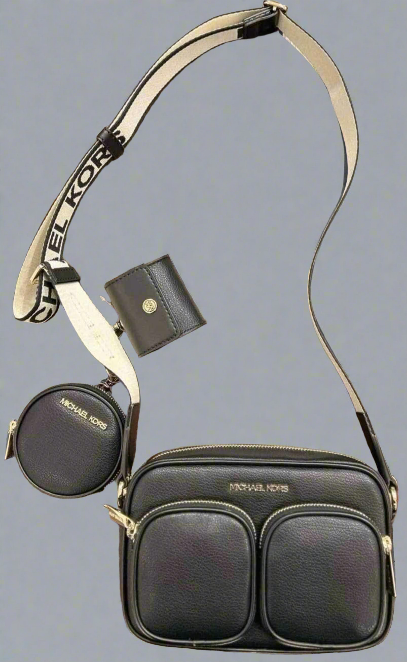 MICHAEL KORS JET AET MESIUM CROSSBODY BAG TECH ATTACH - BLACK ( OUTLET )